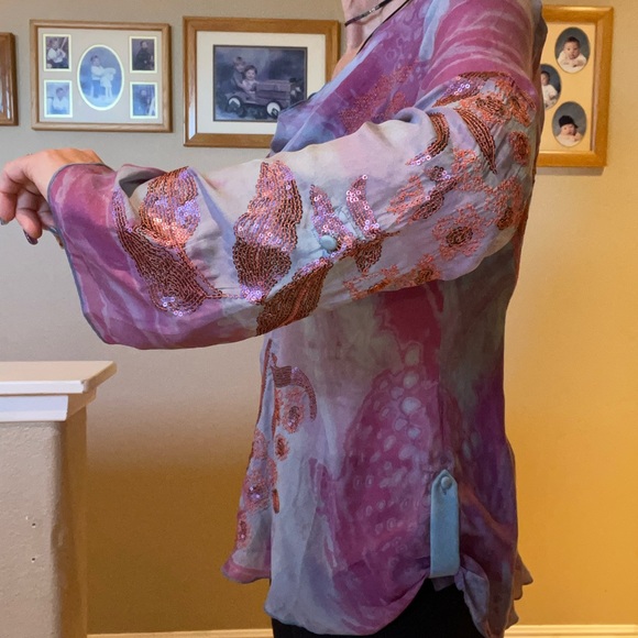 HALE BOB Silk Swirl Draped Embellished Blouse - Picture 10 of 16